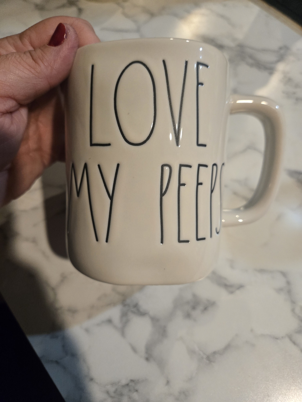 Rae Dunn Cream Ceramic Mug with Black 'LOVE MY PEEPS' Lettering
